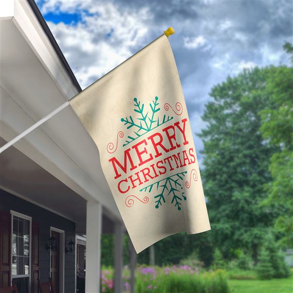 SNOWFLAKE MERRY CHRISTMAS HOUSE FLAG